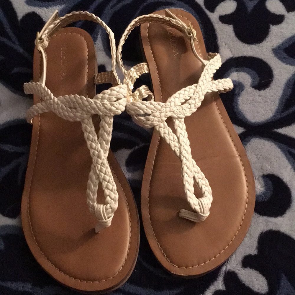 White straps flat sandals